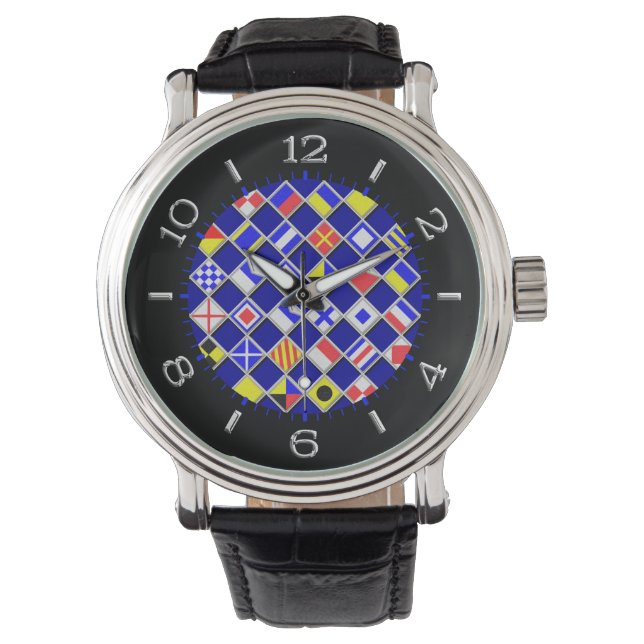 Checkered Nautical Flags Dial Watch (Front)