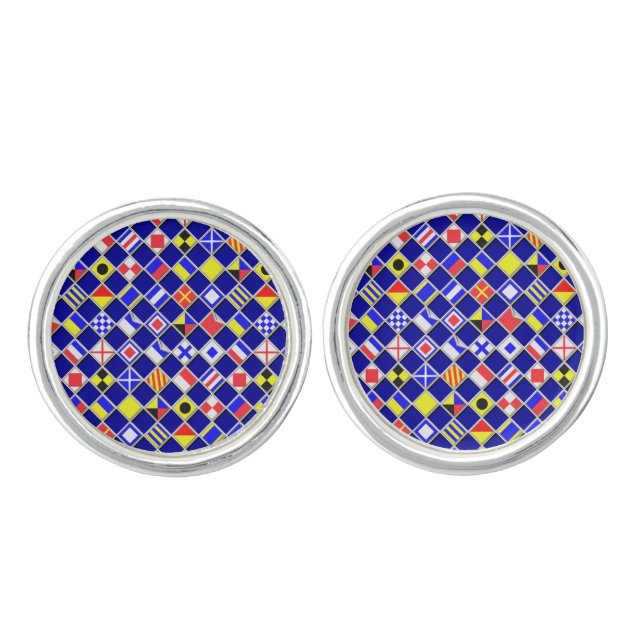 Checkered Nautical Signal Flags Decor Cufflinks (Front)