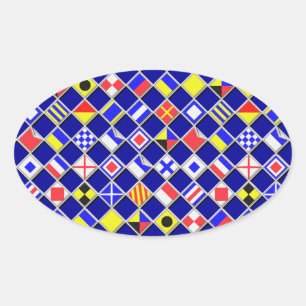 Checkered Nautical Signal Flags Decor Oval Sticker