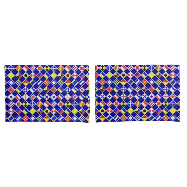 Checkered Nautical Signal Flags Navy Blue Pillow Case (Front-Set)