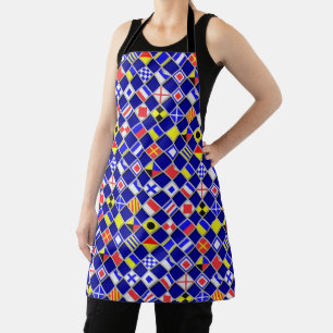 Checkered Nautical Signal Flags Navy Blues Apron