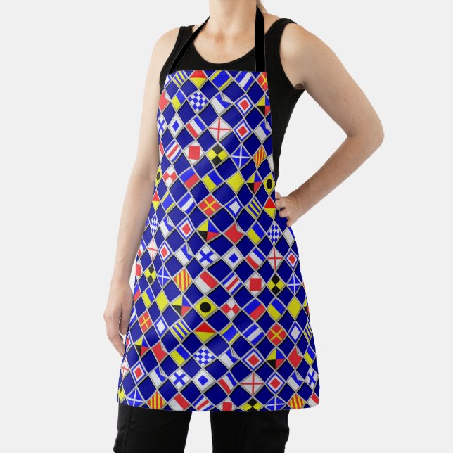 Checkered Nautical Signal Flags Navy Blues Apron (Insitu)