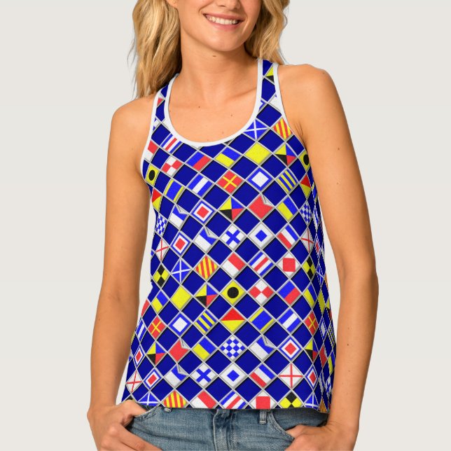 Checkered Nautical Signal Flags Navy Blues Tank Top (Front)