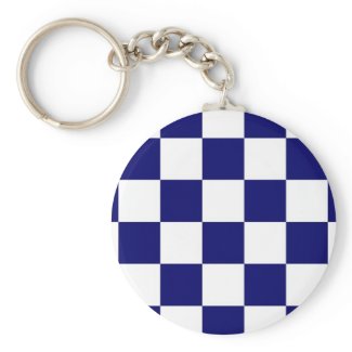 Checkered Navy and White Basic Round Button Keychain