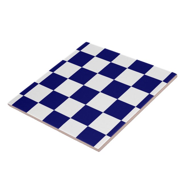 Checkered Navy and White Ceramic Tile (Side)