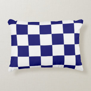 Checkered Navy and White Decorative Pillow