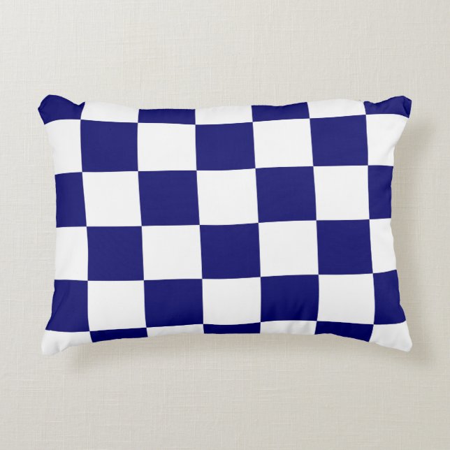 Checkered Navy and White Decorative Pillow (Front)