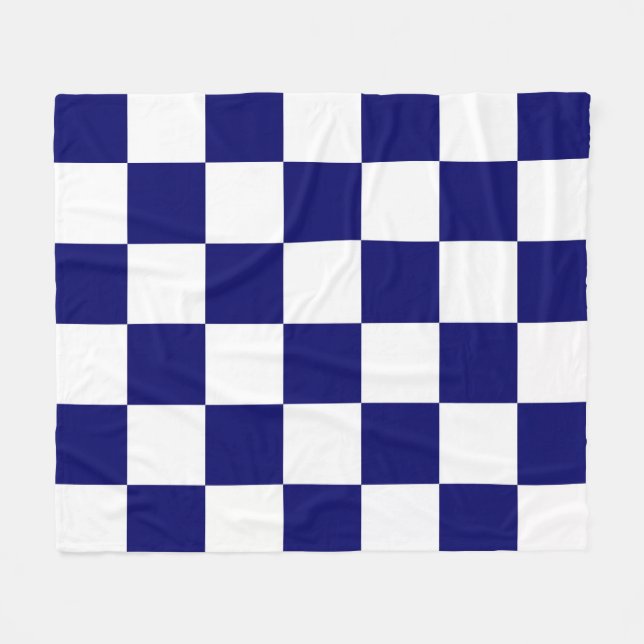 Checkered Navy and White Fleece Blanket (Front (Horizontal))