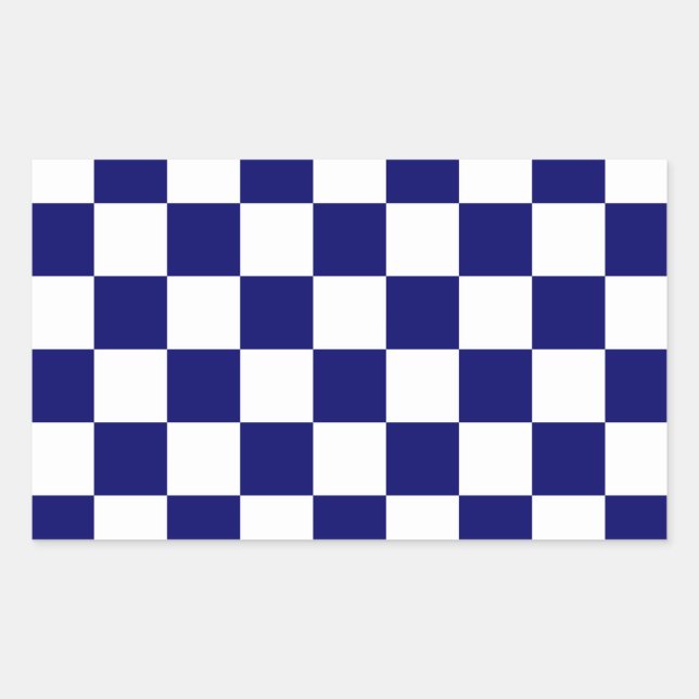 Checkered Navy and White Rectangular Sticker (Front)