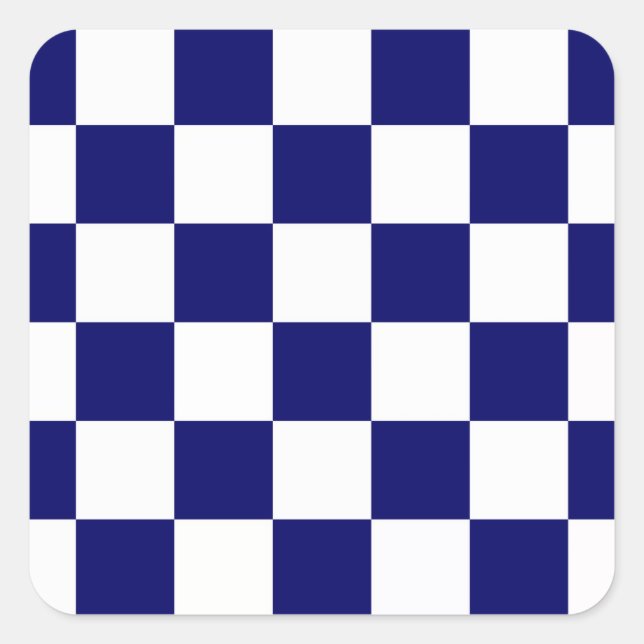 Checkered Navy and White Square Sticker (Front)