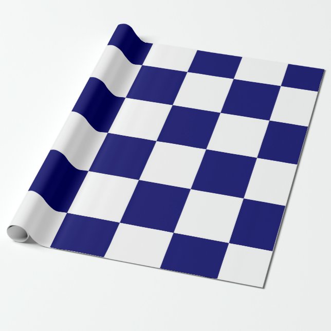 Checkered Navy and White Wrapping Paper (Unrolled)