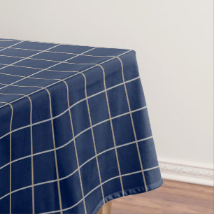 Checkered Navy  Cotton Tablecloth 52"x7