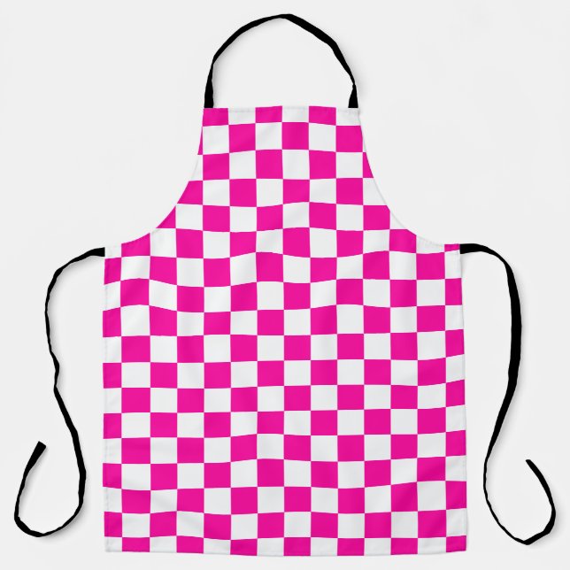 Checkered Neon Pink and White  Apron (Front)