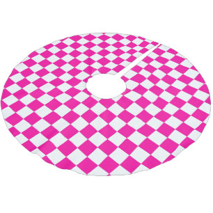 Checkered Neon Pink and White Brushed Polyester Tree Skirt