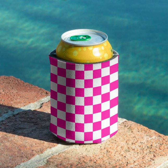 Checkered Neon Pink and White  Can Cooler (In Situ Pool)