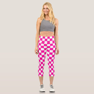 Checkered Neon Pink and White  Capri Leggings