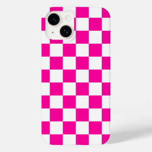 Checkered Neon Pink and White Case-Mate iPhone 14 Case