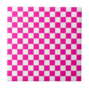 Checkered Neon Pink and White Ceramic Tile
