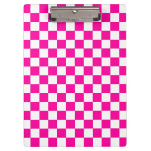 Checkered Neon Pink and White Clipboard
