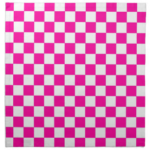 Checkered Neon Pink and White  Cloth Napkin