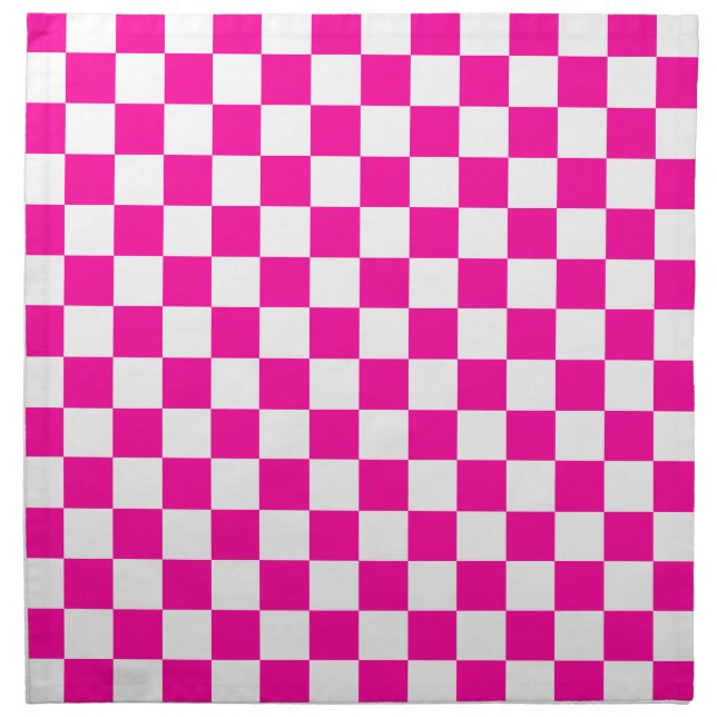 Checkered Neon Pink and White  Cloth Napkin (Front)