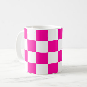 Checkered Neon Pink and White Coffee Mug