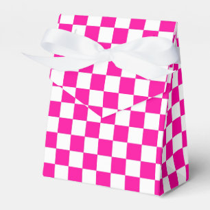 Checkered Neon Pink and White Favor Boxes