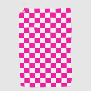 Checkered Neon Pink and White Golf Towel