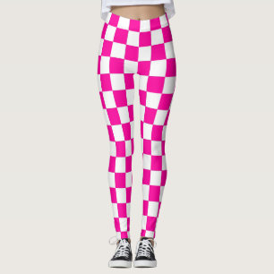 Checkered Neon Pink and White  Leggings