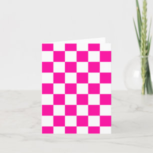 Checkered Neon Pink and White  Letterpress Thank You Card