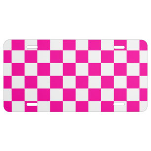 Checkered Neon Pink and White  License Plate