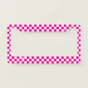Checkered Neon Pink and White License Plate Frame