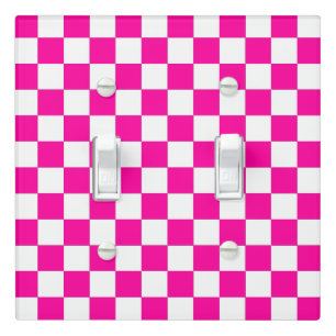 Checkered Neon Pink and White Light Switch Cover