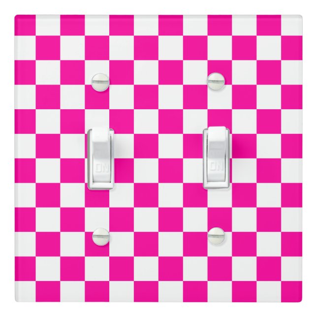 Checkered Neon Pink and White  Light Switch Cover (In Situ)