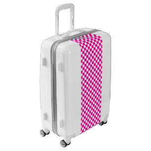 Checkered Neon Pink and White Luggage