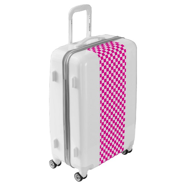 Checkered Neon Pink and White  Luggage (Rotated Left)