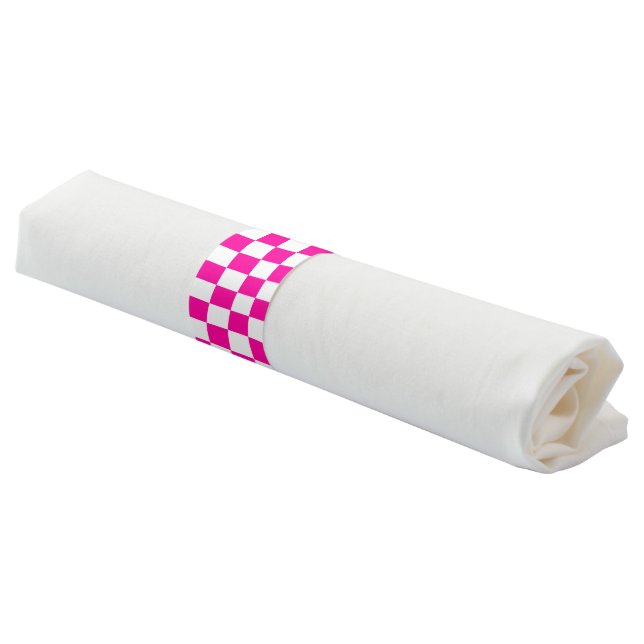 Checkered Neon Pink and White  Napkin Bands (Angled)