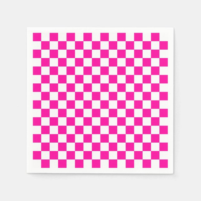 Checkered Neon Pink and White  Napkins (Front)