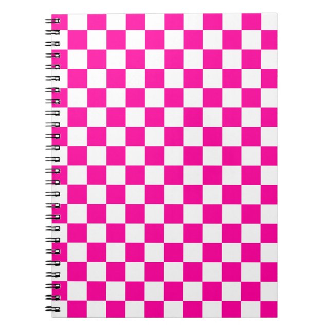 Checkered Neon Pink and White  Notebook (Front)
