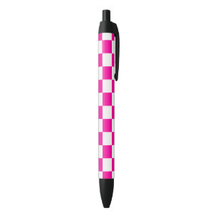 Checkered Neon Pink and White Pen
