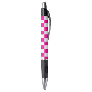 Checkered Neon Pink and White Pen