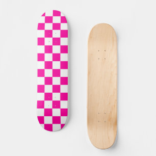 Checkered Neon Pink and White Skateboard