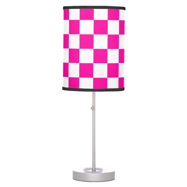 Checkered Neon Pink and White  Table Lamp (Front)