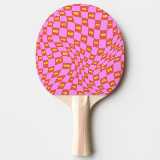 checkered neon pink orange yellow modern retro ping pong paddle