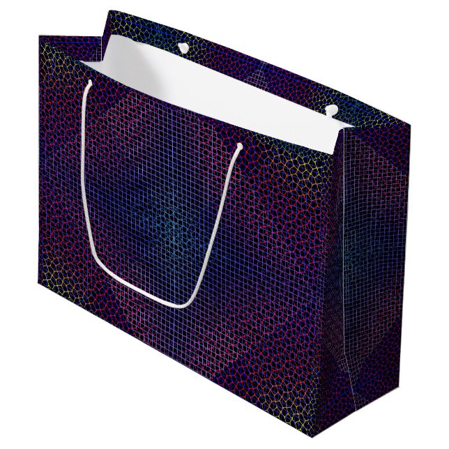 Checkered Net pattern 01 Black BG Large Gift Bag (Front Angled)