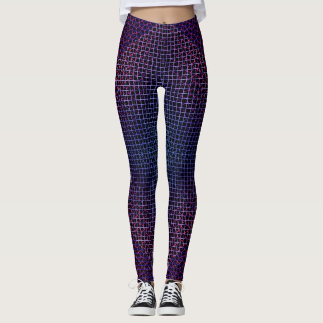 Checkered Net pattern 01 Black BG Leggings (Front)
