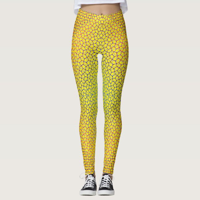 Checkered Net pattern 01 BYellow BG Leggings (Front)