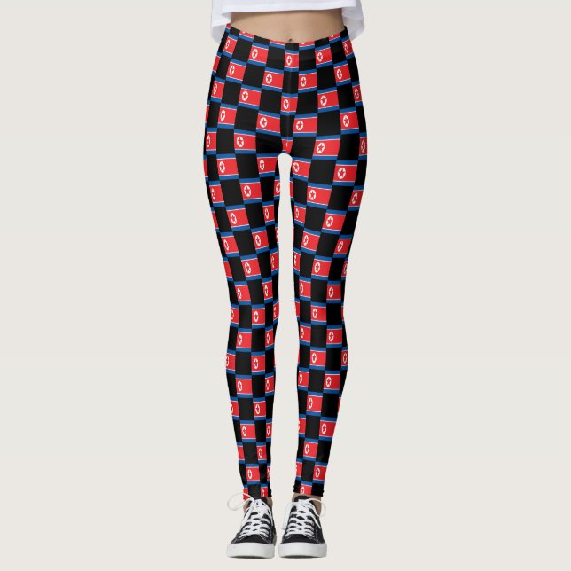 Checkered North Korea Flag Pattern  Leggings (Front)