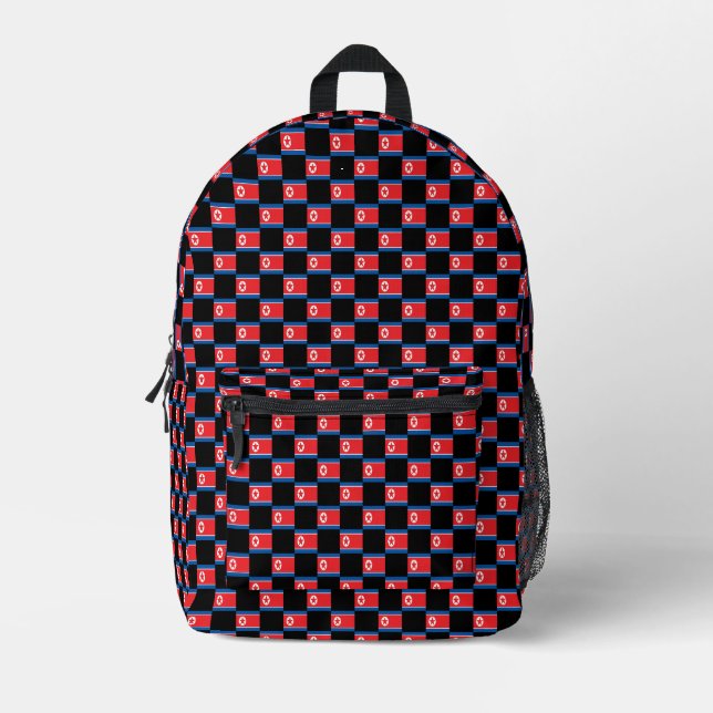 Checkered North Korea Flag Pattern  Printed Backpack (Front)
