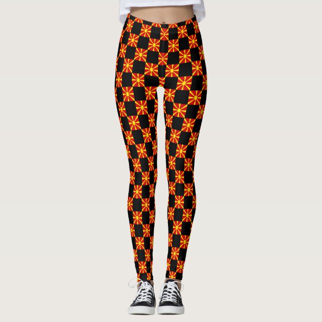 Checkered North Macedonia Flag Pattern  Leggings (Front)